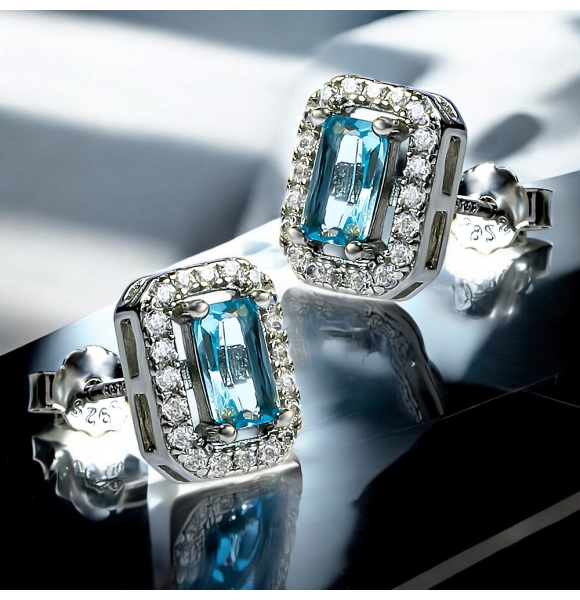 Aguamarina Aretes de Plata 10 mm x 8 mm