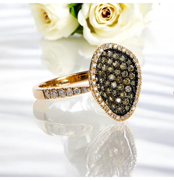 0.60 Ctw Anillo de Oro Amarillo de 14K con Diamante Chocolate