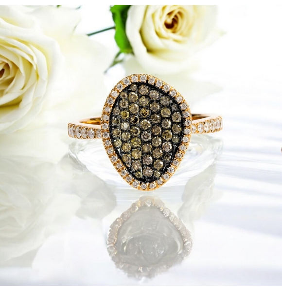 0.60 Ctw Anillo de Oro Amarillo de 14K con Diamante Chocolate