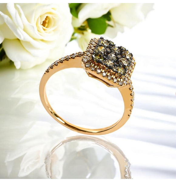 0.88 Ctw Anillo de Oro Amarillo de 14K con Diamante Chocolate