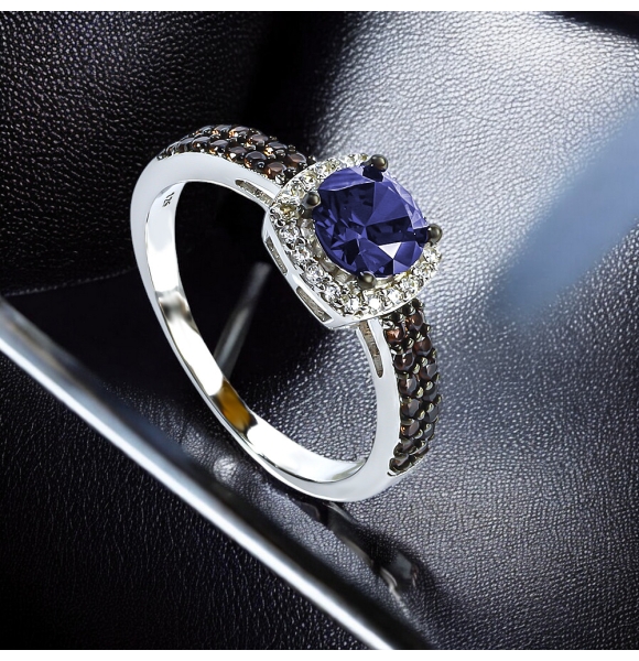 Halo Tanzanita Anillo de Compromiso