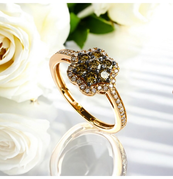 0.70 Ctw Anillo de Oro Amarillo de 14K con Diamante Chocolate