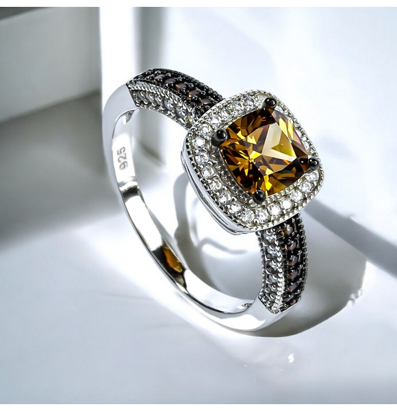 Halo Diamante Chocolate Anillo de Compromiso