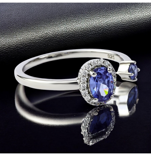 Hermoso Anillo de Doble Tanzanita en Plata de Ley 925