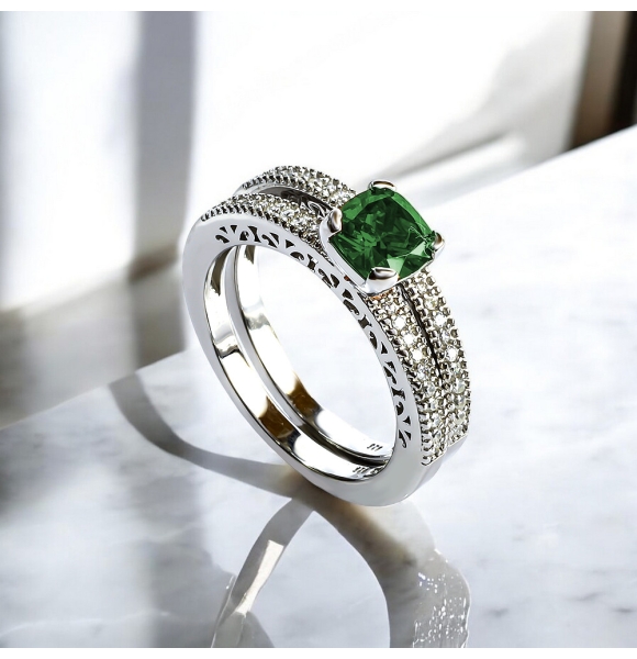 Doble Anillo de Plata Esmeralda