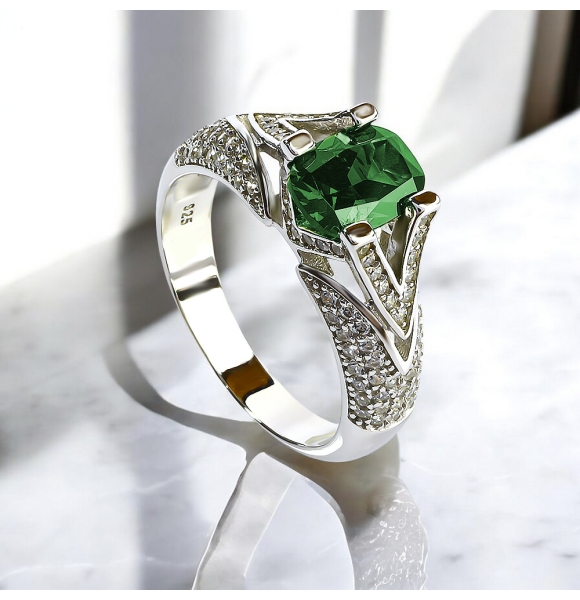 Anillo de Esmeralda Con Plata de Ley 925