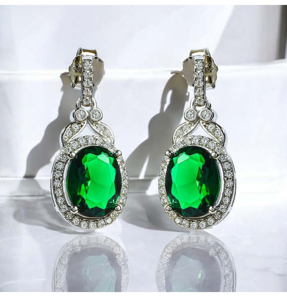 Set de Plata .925 Con Esmeralda Aretes y Dije