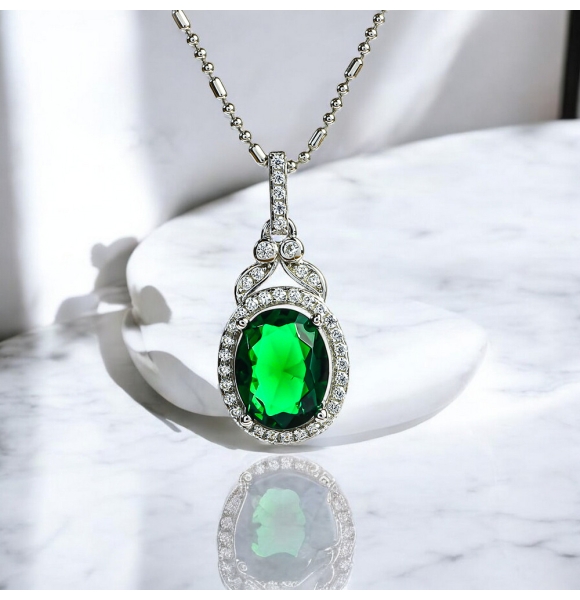 Set de Plata .925 Con Esmeralda Aretes y Dije