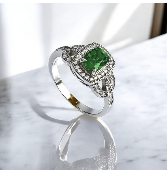 Anillo de Esmeralda Con Plata