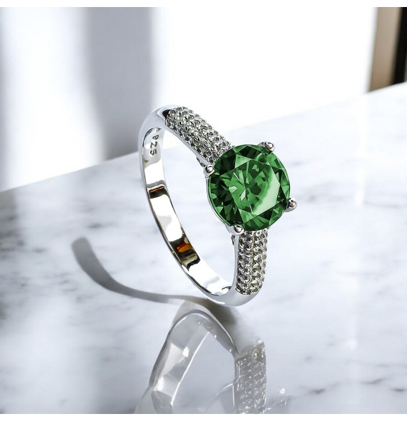 Anillo Solitario con Esmeralda Corte Redonda