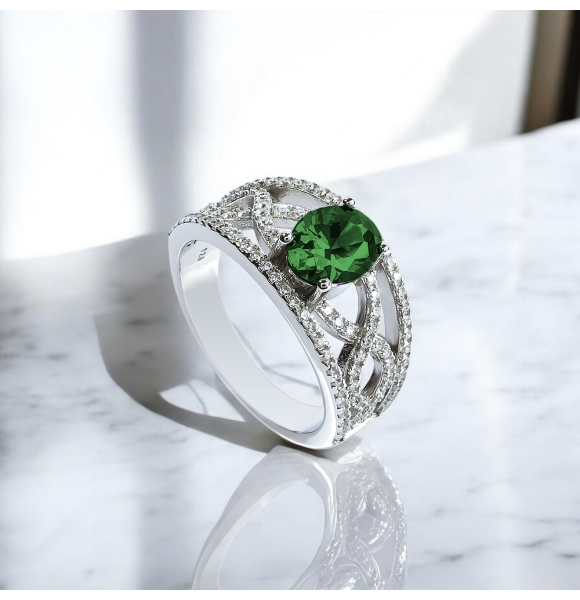 Anillo de Plata con Piedra de Esmeralda en Corte Ovalado