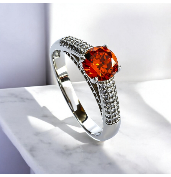 Doble Anillo de Compromiso Corte Redondo Opalo de Fuego