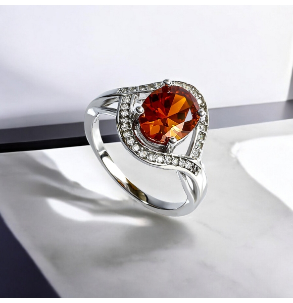 Anillo de Plata de Ley con Ópalo Cereza de Fuego de 9 mm x 7 mm