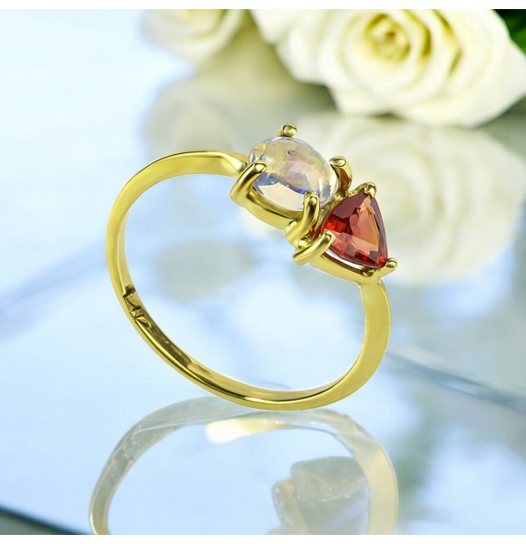 Anillo de Opalo de Fuego Mexicano Zafiro 14K Oro Amarillo