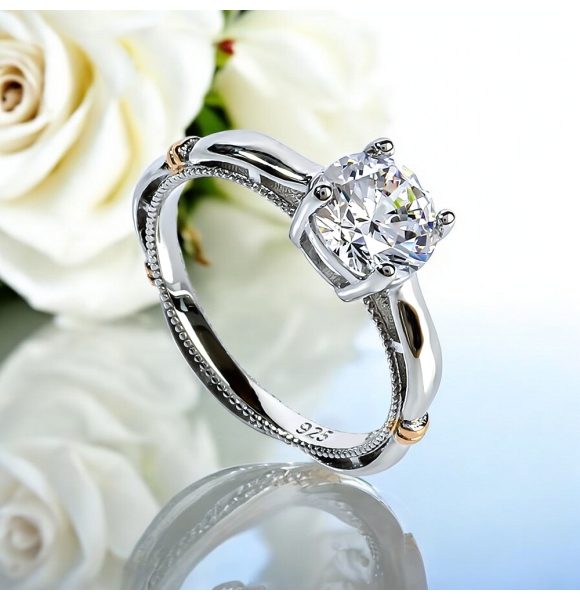 7 mm Anillo de Boda en Plata .925 Con Baño de Oro Amarillo