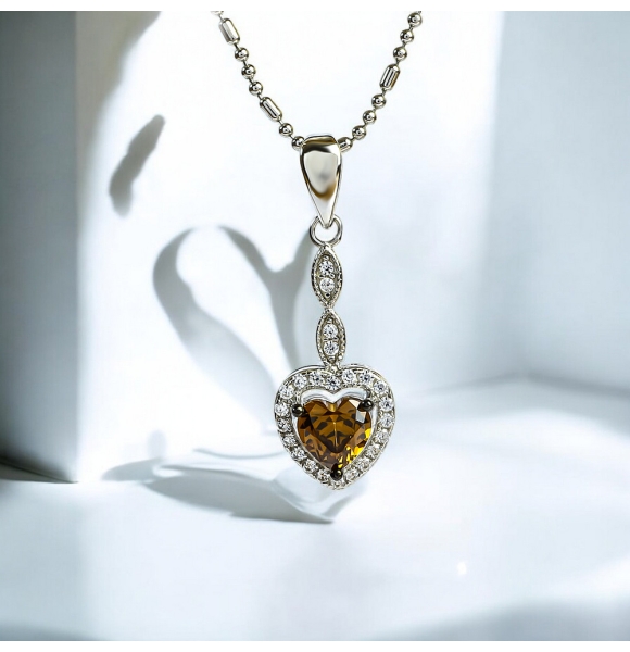 Juego de Chocolate Diamond Aretes y Dije Con Plata