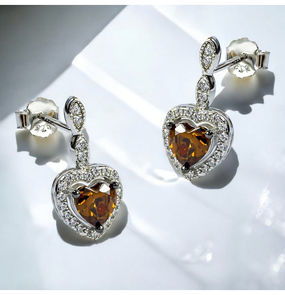Juego de Chocolate Diamond Aretes y Dije Con Plata