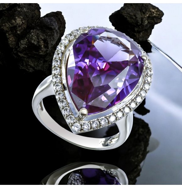 Anillo de Plata Con Amatista Piedra Grande