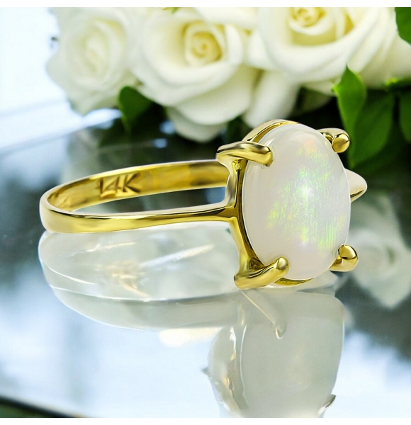 Anillo de Opalo Blanco Mexicano 14K Oro Amarillo