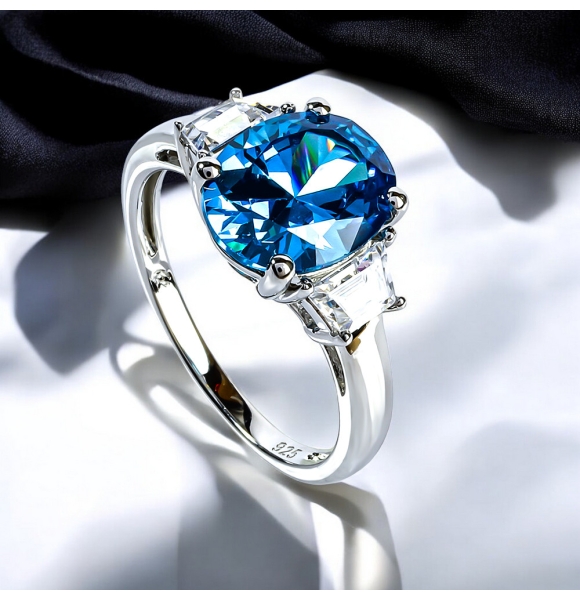 Anillo de Topacio Azul en Plata de Ley .925