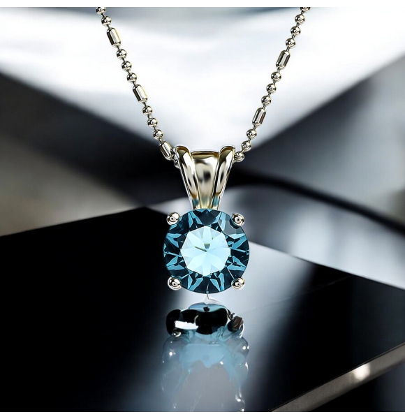 Round Cut Solitaire Aquamarine .925 Silver Pendant