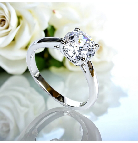 9 mm Corte Brillante Anillo de Solitario en Plata .925