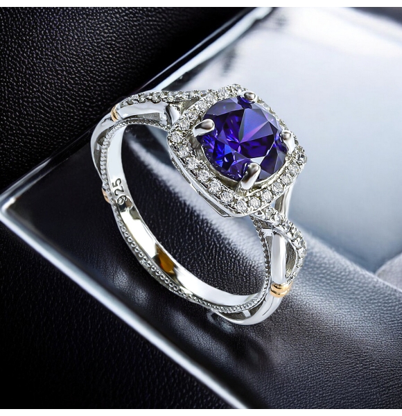 Anillo de Plata Sterlina Con Tanzanita Corte Brillante