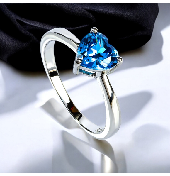Anillo de Blue Topaz en Plata de Ley 925 Corazón