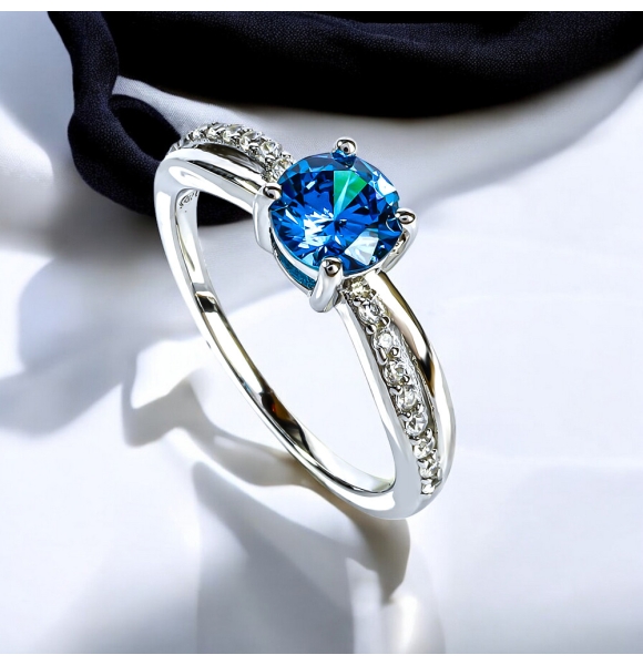 Anillo de Compromiso en Plata Con Topacio Azul Suiza