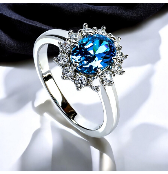 Anillo de Topacio Azul en Corte Ovalo Con Plata 925