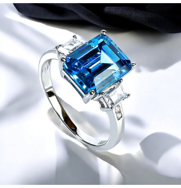Hermoso Anillo de Plata de Ley con Topacio Azul Suiza