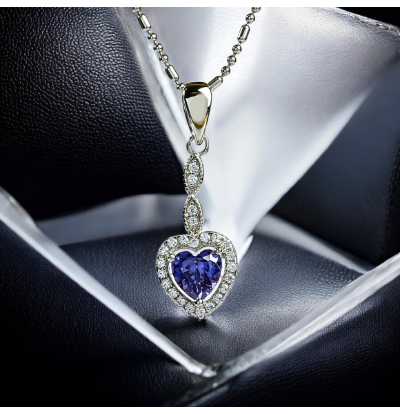 Juego de Tanzanita Aretes y Dije Corte Corazon Con Plata