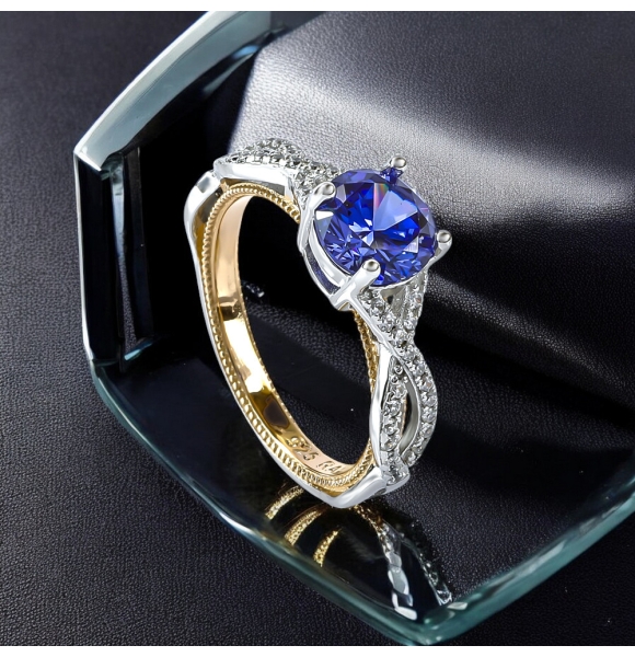 Anillo de Tanzanita 6 mm Plata y Baño de Oro