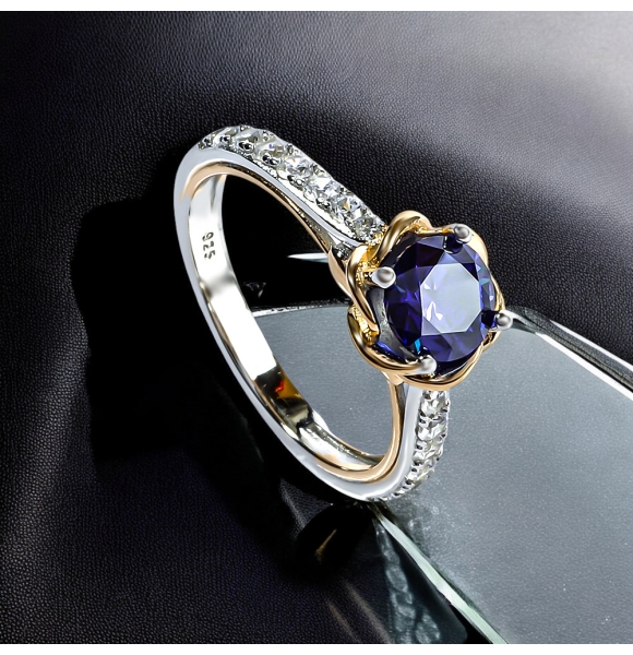 Anillo de Plata Sterlina 925 Con Tanzanita Corte Brillante 8 mm