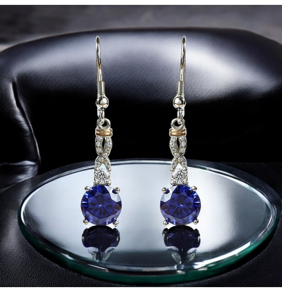 Juego de Tanzanita Corte Brillante Con Plata de Ley 925