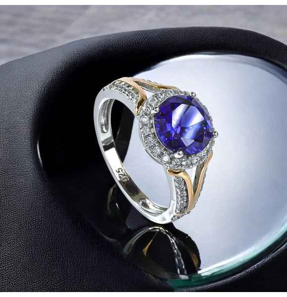 Anillo de Tanzanita 8 mm Plata y Baño de Oro