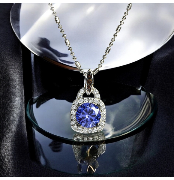 Juego de Pendiente y Aretes de Diamantes de Chocolate con Tanzanita y Plata