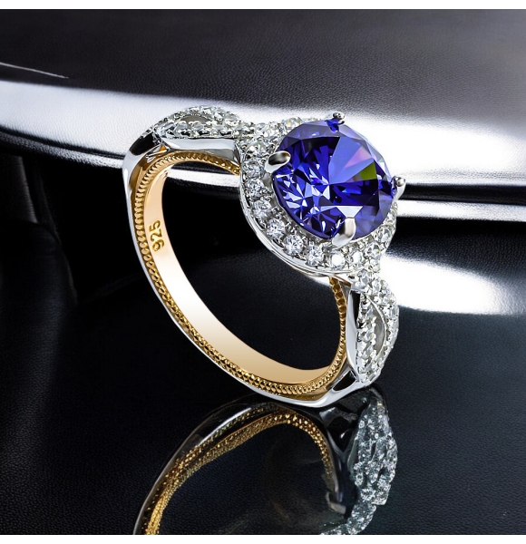 Anillo de PlataCon Tanzanita Corte Redonda 8 mm