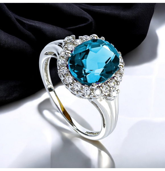 10 mm x 8 mm Anillo de Plata Con Topacio Azul