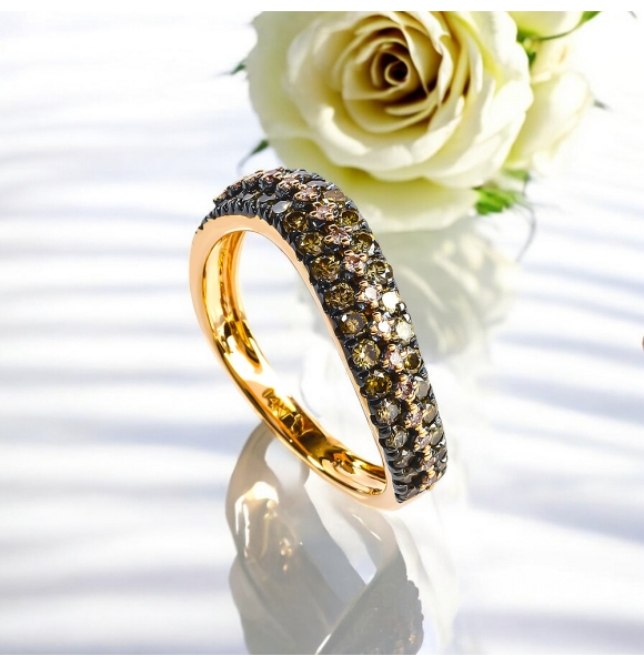 0.76 Ctw Anillo de Oro Amarillo de 14K con Diamante Chocolate