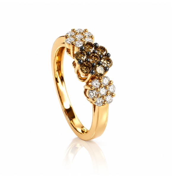 0.75 Ctw Anillo de Flor Oro Amarillo de 14K con Diamante Chocolate