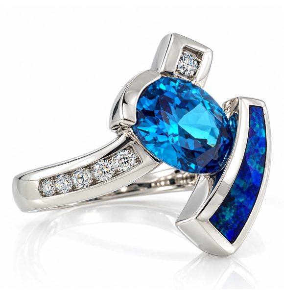 Fashion Modern Blue Topaz Opal Ring