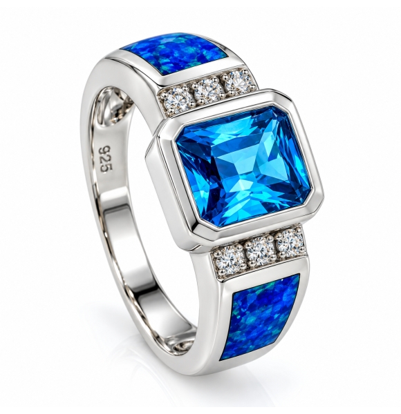 Anillo de Topacio con Ópalo Azul en Plata