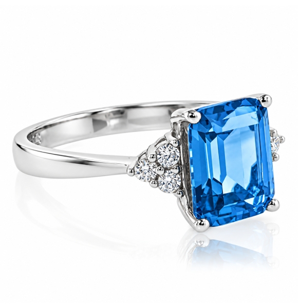 Anillo Elegante de Plata Fina .925 con Topacio Azul