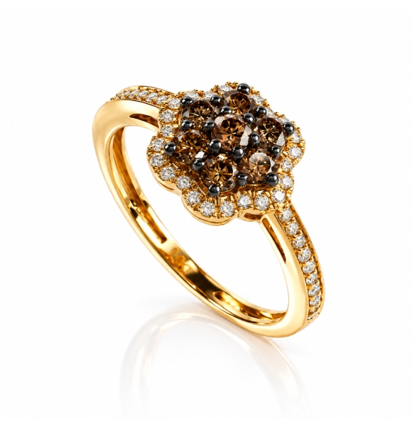 0.70 Ctw Anillo de Oro Amarillo de 14K con Diamante Chocolate