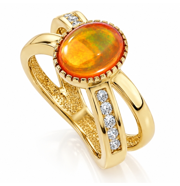 Anillo de Ópalo de Fuego en Plata con Chapa de Oro