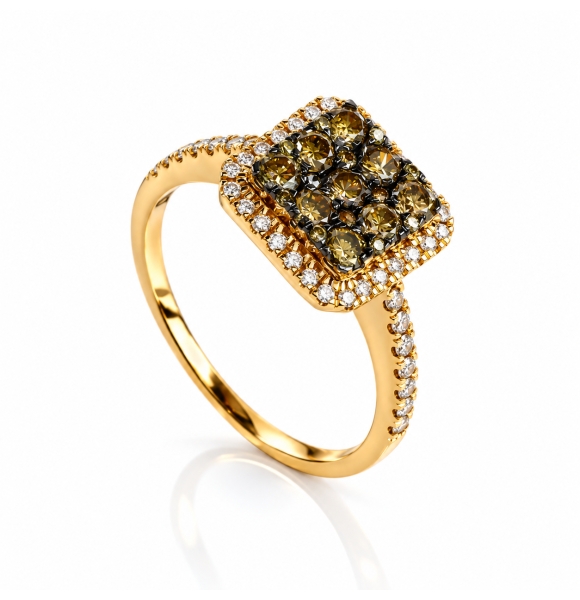0.88 Ctw Anillo de Oro Amarillo de 14K con Diamante Chocolate