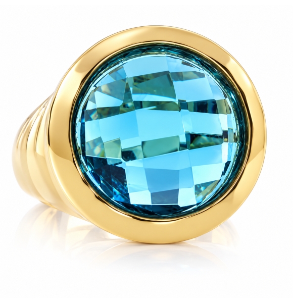 Hermoso Anillo de Plata con Topacio Azul, Anillo Martillado