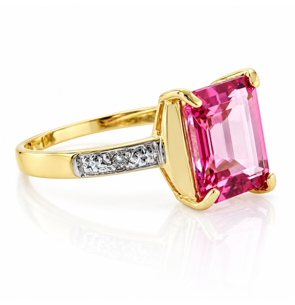 Anillo de Oro Macizo 10K con una Gema de Topacio Rosa
