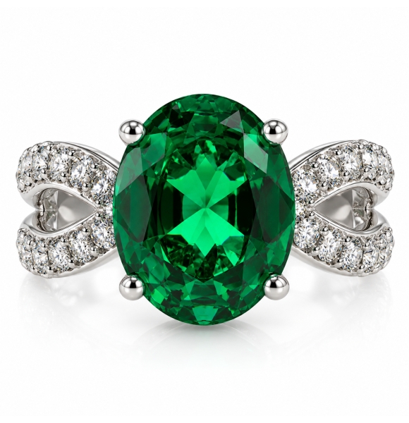Precioso Anillo de Plata de Ley con Esmeralda